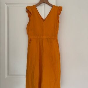 LOFT women’s orange linen blend v-neck ruffle cap sleeve midi dress size 6